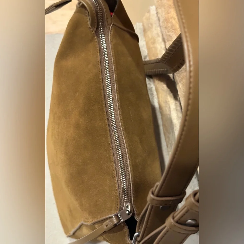 All Saints Kita Suede Messenger Crossbody Bag In Conker Brown